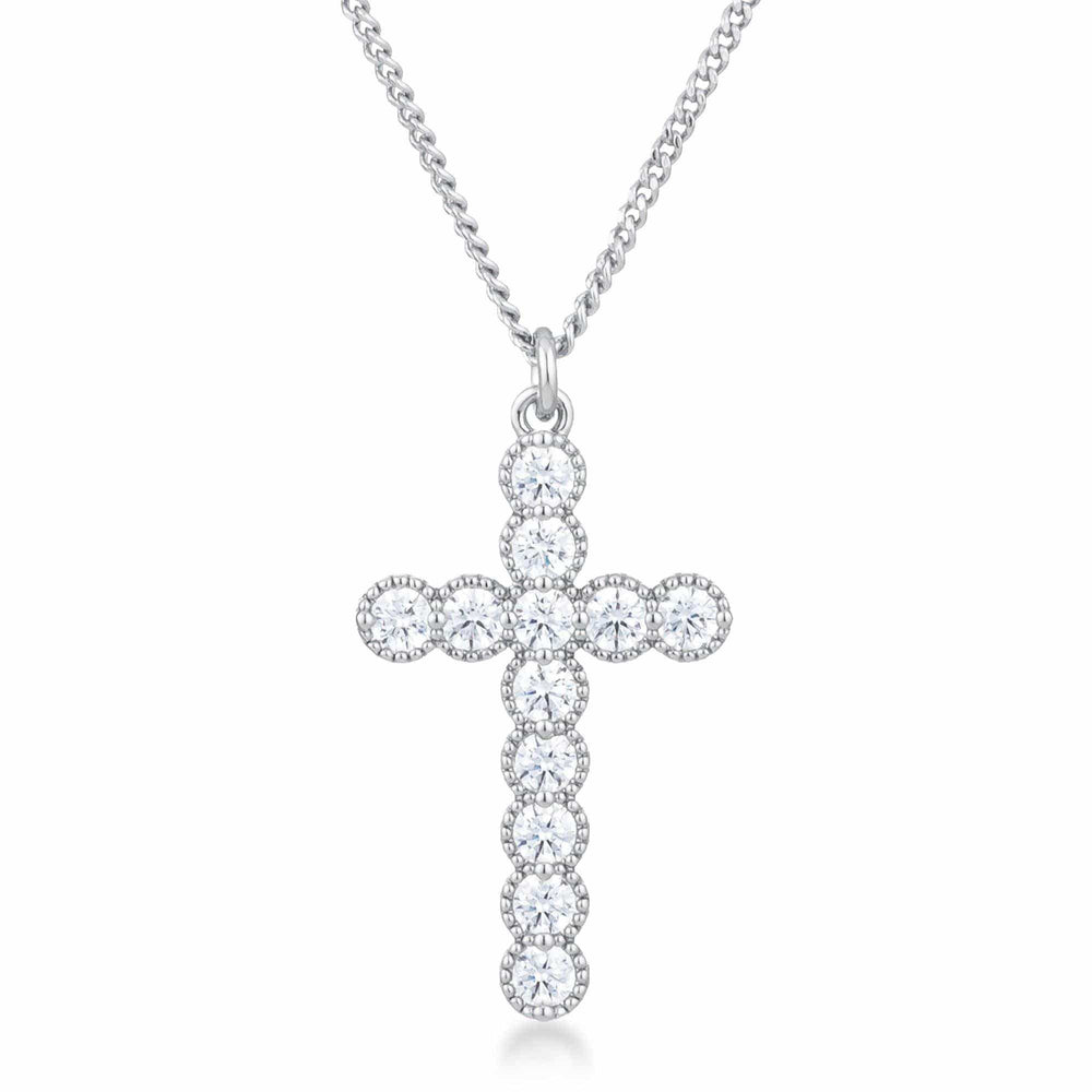 Micro Beaded Rhodium Plated Clear CZ Cross Pendant - JGI - Flyclothing LLC