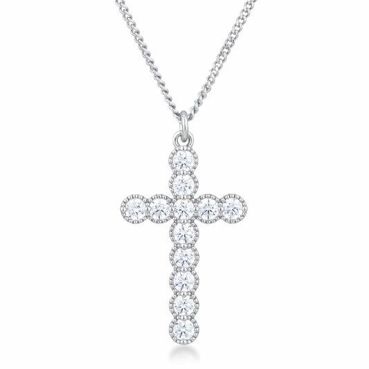 Micro Beaded Rhodium Plated Clear CZ Cross Pendant - JGI - Flyclothing LLC