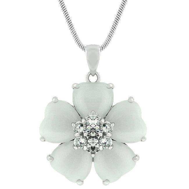 White Cats Eye Cubic Zirconia Flower Pendant - JGI - Flyclothing LLC