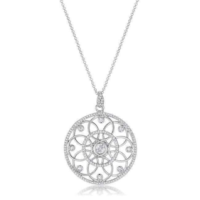 1.4 Ct Rhodium Pendant Necklace with Interlocking Circles and CZ - JGI - Flyclothing LLC