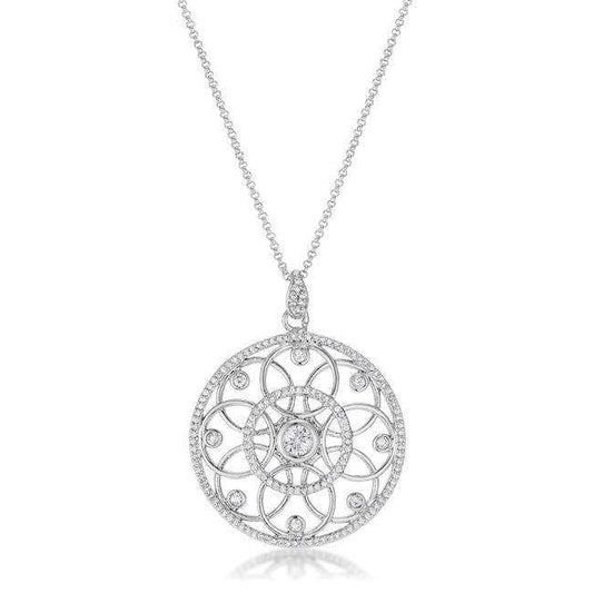 1.4 Ct Rhodium Pendant Necklace with Interlocking Circles and CZ - JGI - Flyclothing LLC