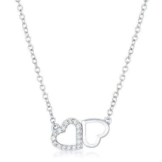 Sweet and Romantic Rhodium Melded CZ Hearts Necklace - JGI - Flyclothing LLC