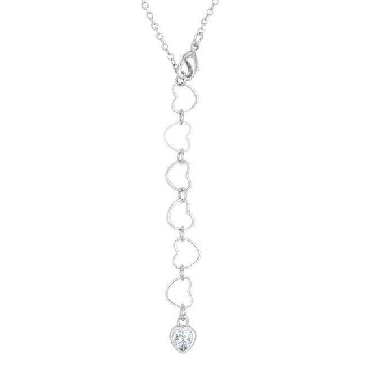 Sweet and Romantic Rhodium Melded CZ Hearts Necklace - JGI - Flyclothing LLC