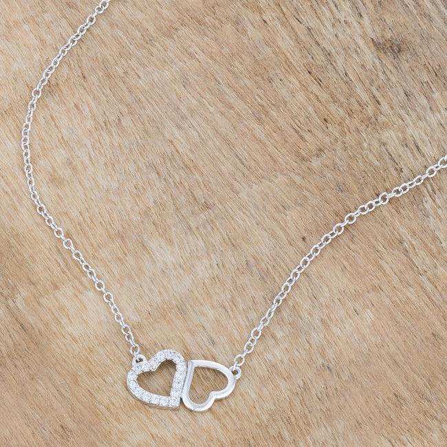 Sweet and Romantic Rhodium Melded CZ Hearts Necklace - JGI - Flyclothing LLC