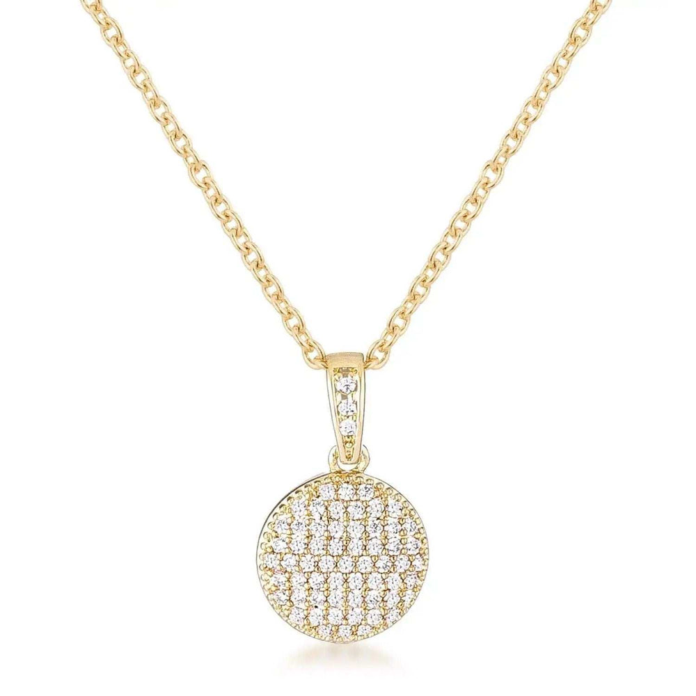 Gold Plated Necklace with CZ Disk Pendant - JGI - Flyclothing LLC