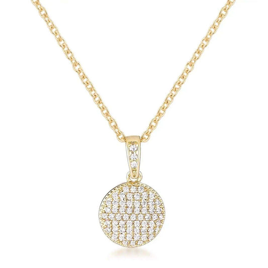 Gold Plated Necklace with CZ Disk Pendant - JGI - Flyclothing LLC