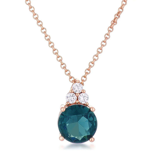 Simple Rose Gold Plated 9mm Blue Green CZ Pendant - JGI - Flyclothing LLC