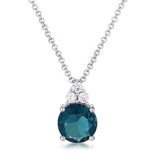 Simple Rhodium Plated 9mm Blue Green CZ Pendant - JGI - Flyclothing LLC