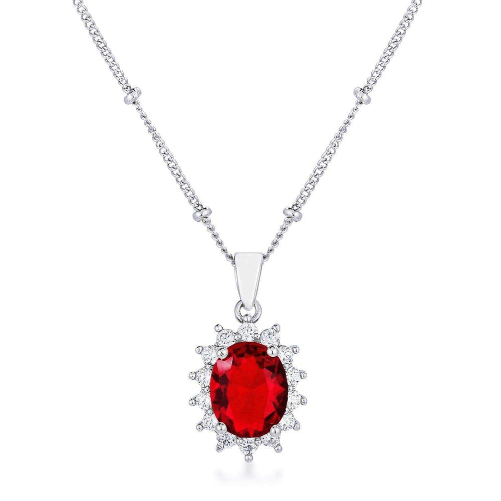 Rhodium Plated Ruby Red Petite Royal Oval Pendant - JGI - Flyclothing LLC