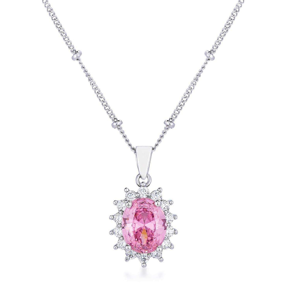 Rhodium Plated Pink Petite Royal Oval Pendant - JGI - Flyclothing LLC