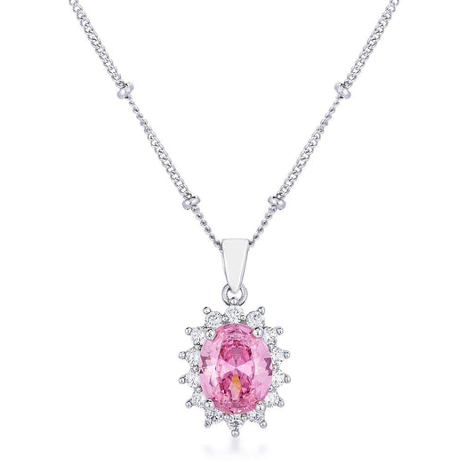 Rhodium Plated Pink Petite Royal Oval Pendant - JGI - Flyclothing LLC