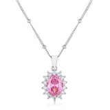 Rhodium Plated Pink Petite Royal Oval Pendant - JGI - Flyclothing LLC