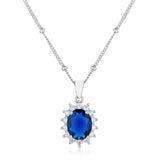 Rhodium Plated Sapphire Blue Petite Royal Oval Pendant - JGI - Flyclothing LLC