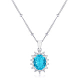 Rhodium Plated Aqua Blue Petite Royal Oval Pendant - JGI - Flyclothing LLC