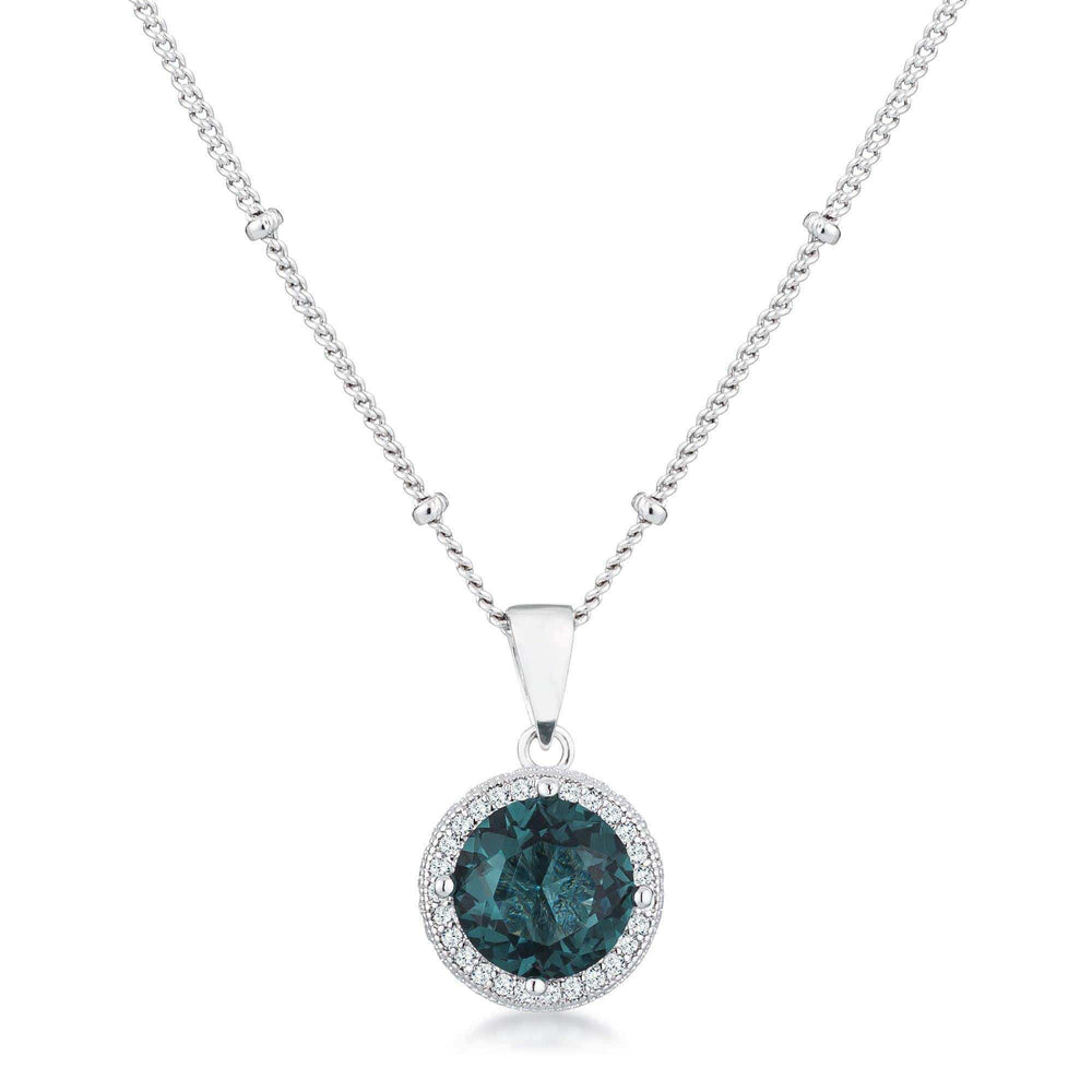 3Ct Rhodium Blue Green CZ Round Halo Satellite Pendant - JGI - Flyclothing LLC