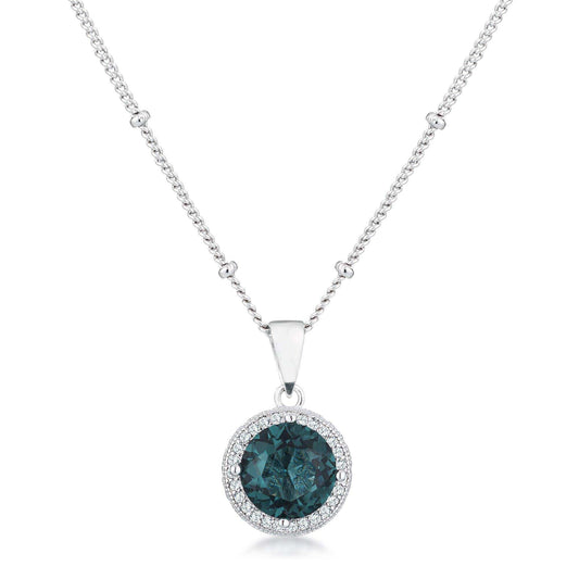 3Ct Rhodium Blue Green CZ Round Halo Satellite Pendant - JGI - Flyclothing LLC