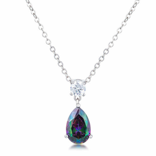 4.95Ct Rhodium Mystic Iridescent Teardrop Pendant - JGI - Flyclothing LLC