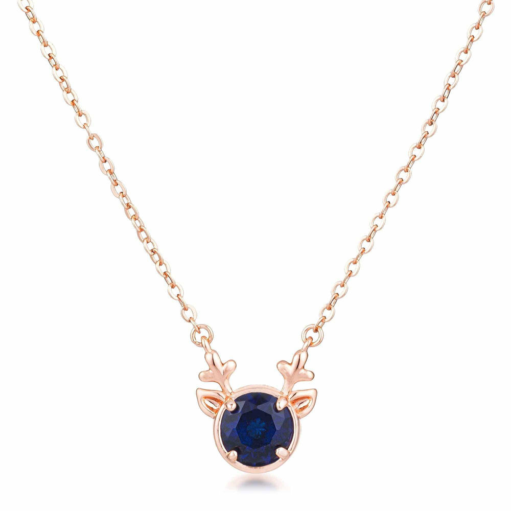 Rose Gold Plated Reversible Sapphire Blue CZ Reindeer Pendant - JGI - Flyclothing LLC