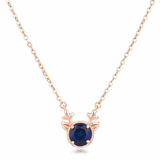 Rose Gold Plated Reversible Sapphire Blue CZ Reindeer Pendant - JGI - Flyclothing LLC