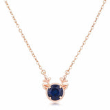 Rose Gold Plated Reversible Sapphire Blue CZ Reindeer Pendant - JGI - Flyclothing LLC