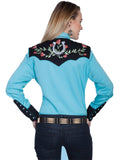 Scully TURQUOISE HORSE SHOE EMBROIDERED BLOUSE - Scully Leather - Flyclothing LLC