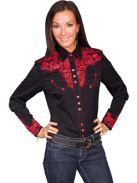 Scully CRIMSON FLORAL TOOLED EMBROIDERED BLOUSE - Scully Leather - Flyclothing LLC