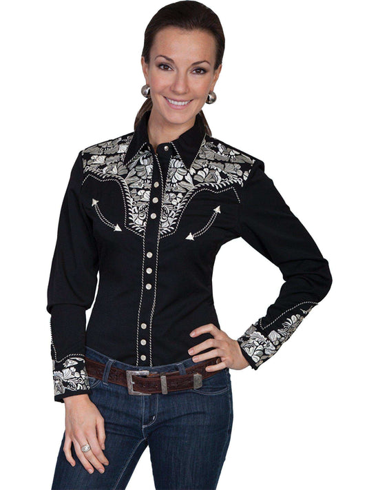 Scully SILVER FLORAL TOOLED EMBROIDERED BLOUSE - Scully Leather - Flyclothing LLC