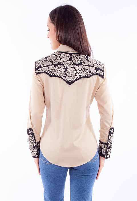 Scully Leather Western Scully Tan Floral Tooled Emb Blouse - Scully Leather - Flyclothing LLC