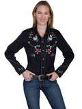 Scully BLACK LADIES SKULL/ROSE EMBROIDERED BLOUSE - Scully Leather - Flyclothing LLC