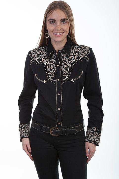 Scully BLACK VINE EMBROIDERED W/CANDYCANE PIPING - Scully Leather - Flyclothing LLC