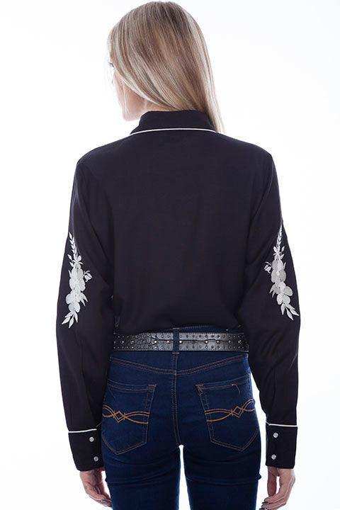 Scully BLACK FLORAL EMBROIDERED BLOUSE W/CONT.PIPING - Scully Leather - Flyclothing LLC