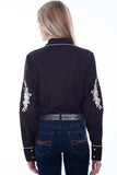 Scully BLACK FLORAL EMBROIDERED BLOUSE W/CONT.PIPING - Scully Leather - Flyclothing LLC