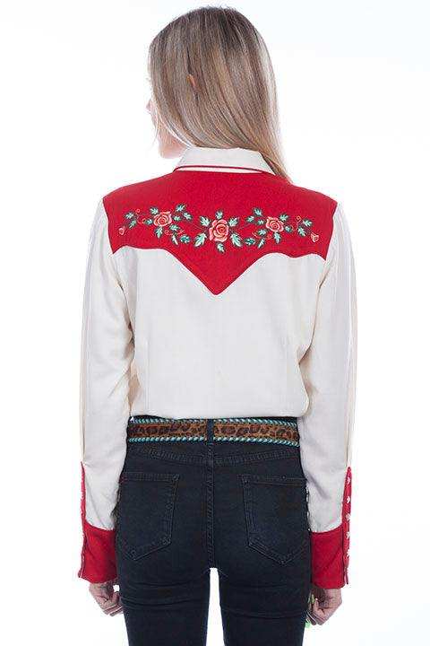 Scully Leather Western Scully Ivory Red Yokes With Embroidery Roses - Scully Leather - Flyclothing LLC