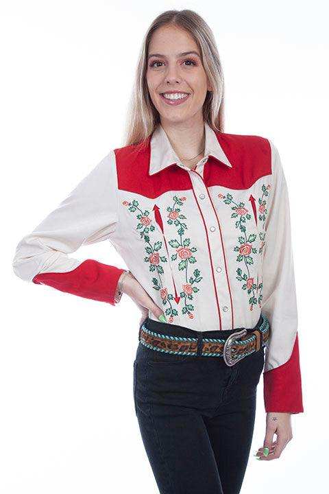 Scully Leather Western Scully Ivory Red Yokes With Embroidery Roses - Scully Leather - Flyclothing LLC