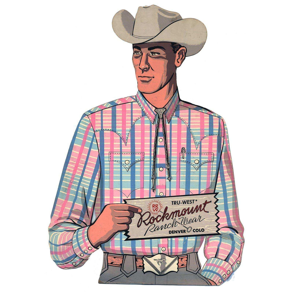 Rockmount Clothing Rockmount Ranch Wear Blue/Pink Plaid Vintage Western Cowboy Poster - Rockmount Clothing - Flyclothing LLC