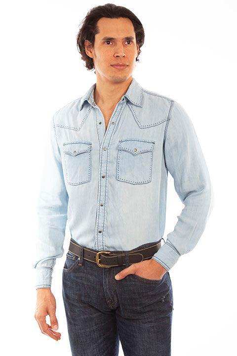 Scully LIGHT BLUE TENCEL SHIRT - Scully Leather - Flyclothing LLC