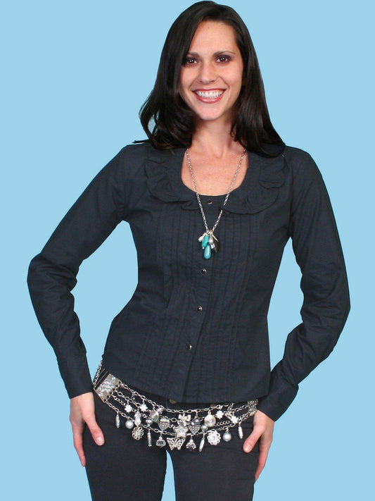 Scully BLACK (JR.FIT)RUFFLE BLOUSE - Scully Leather - Flyclothing LLC