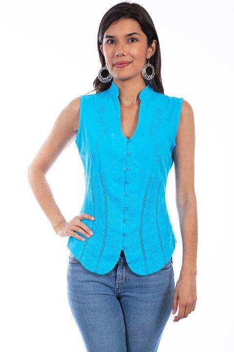 Scully TURQUOISE SLEEVELESS BLOUSE PERUVIAN COTTON - Scully Leather - Flyclothing LLC