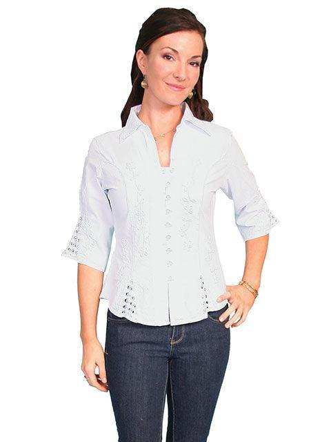 Scully 3/4 Sleeve Peruvian White Cotton Blouse - Scully Leather - Flyclothing LLC