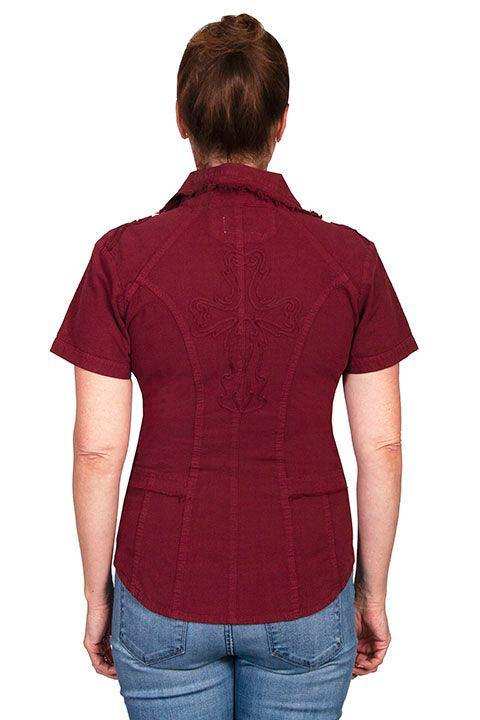Scully BURGUNDY S/S EMBROIDERED CROSS BACK - Scully Leather - Flyclothing LLC