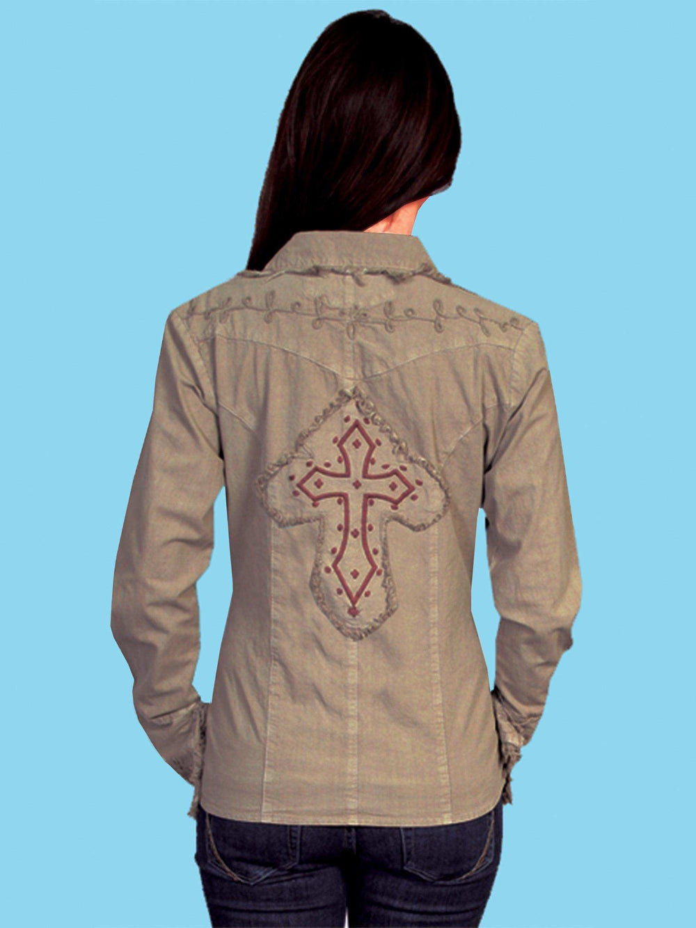 Scully OLIVE L/S CUT OUT CROSS W/EMBROIDERED - Scully Leather - Flyclothing LLC