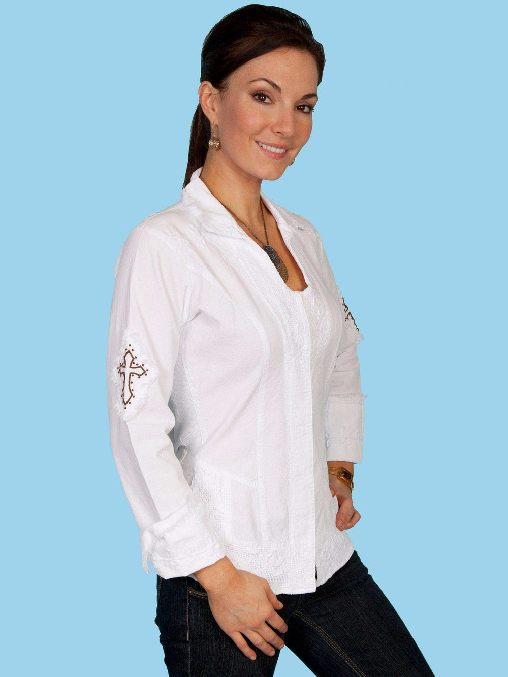 Scully WHITE L/S CUT OUT CROSS W/EMBROIDERED - Scully Leather - Flyclothing LLC