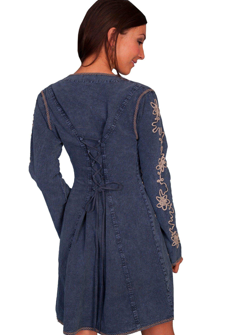 Scully DARK BLUE CONTRAST SOUTACHE L/S DRESS - Scully Leather - Flyclothing LLC