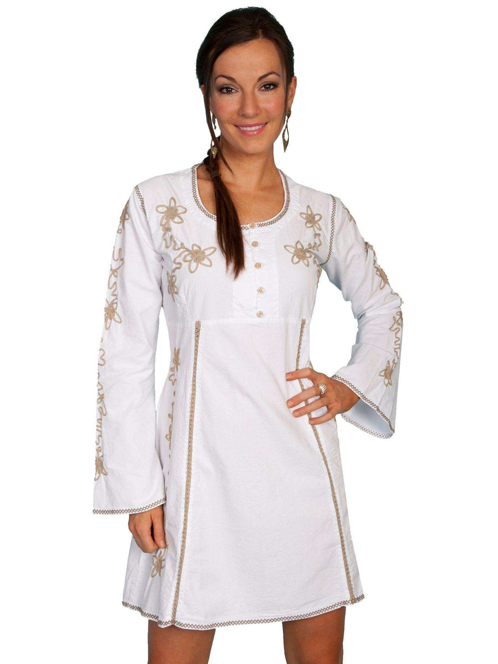 Scully WHITE CONTRAST SOUTACHE L/S DRESS - Scully Leather - Flyclothing LLC