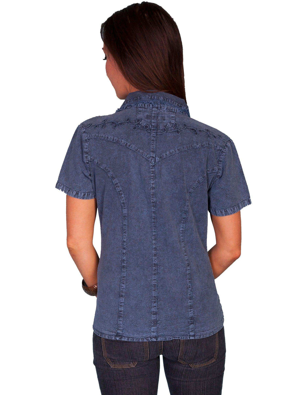Scully DARK BLUE S.S. BUTTON FRONT BLOUSE - Scully Leather - Flyclothing LLC