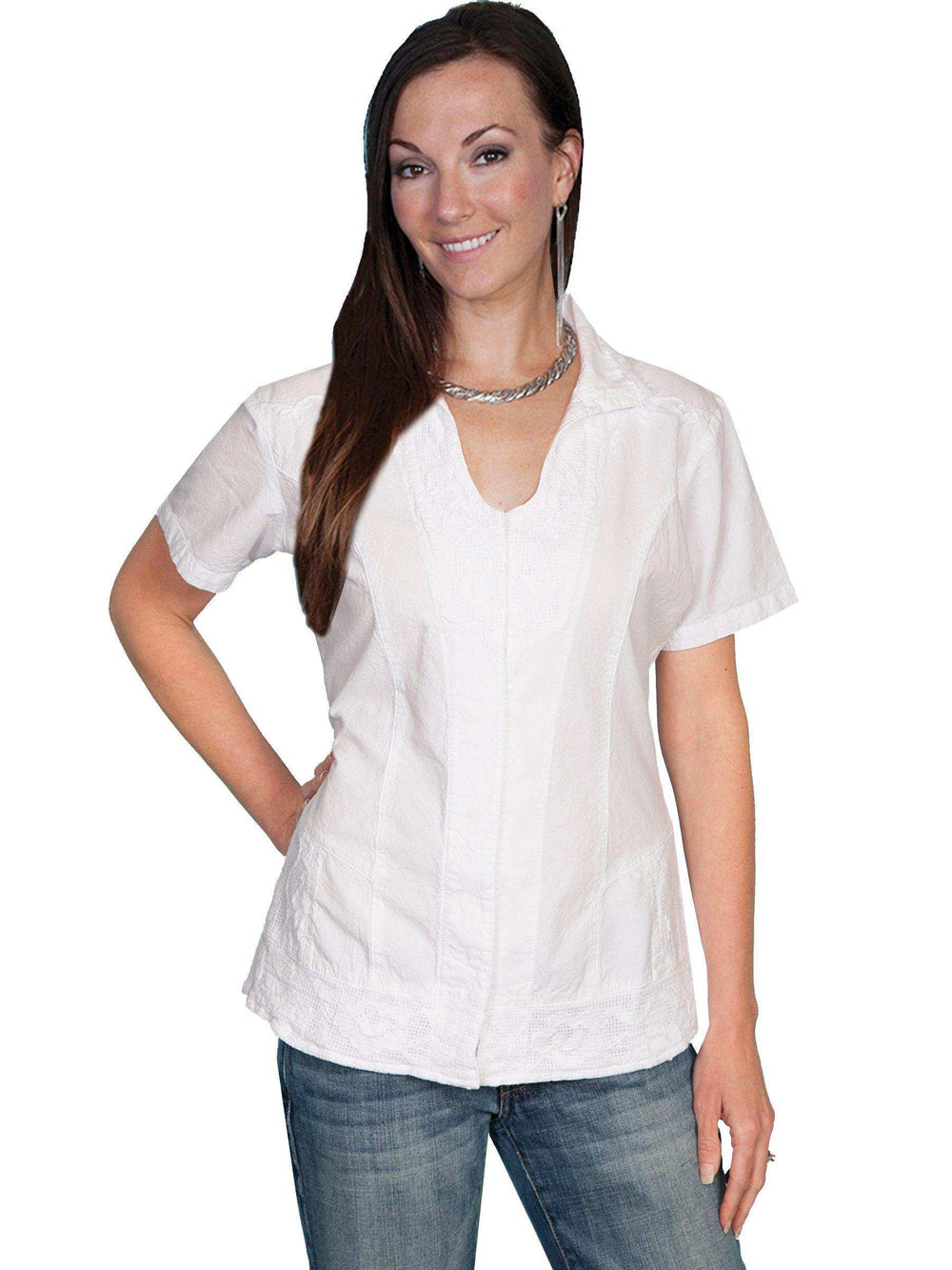 Scully WHITE S.S. BUTTON FRONT BLOUSE - Scully Leather - Flyclothing LLC