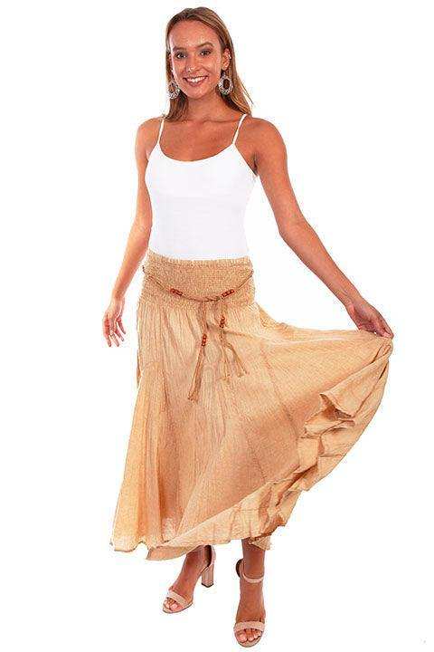 Scully KHAKI ACID WASH SKIRT W/BEADED CORD BELT - Scully Leather - Flyclothing LLC