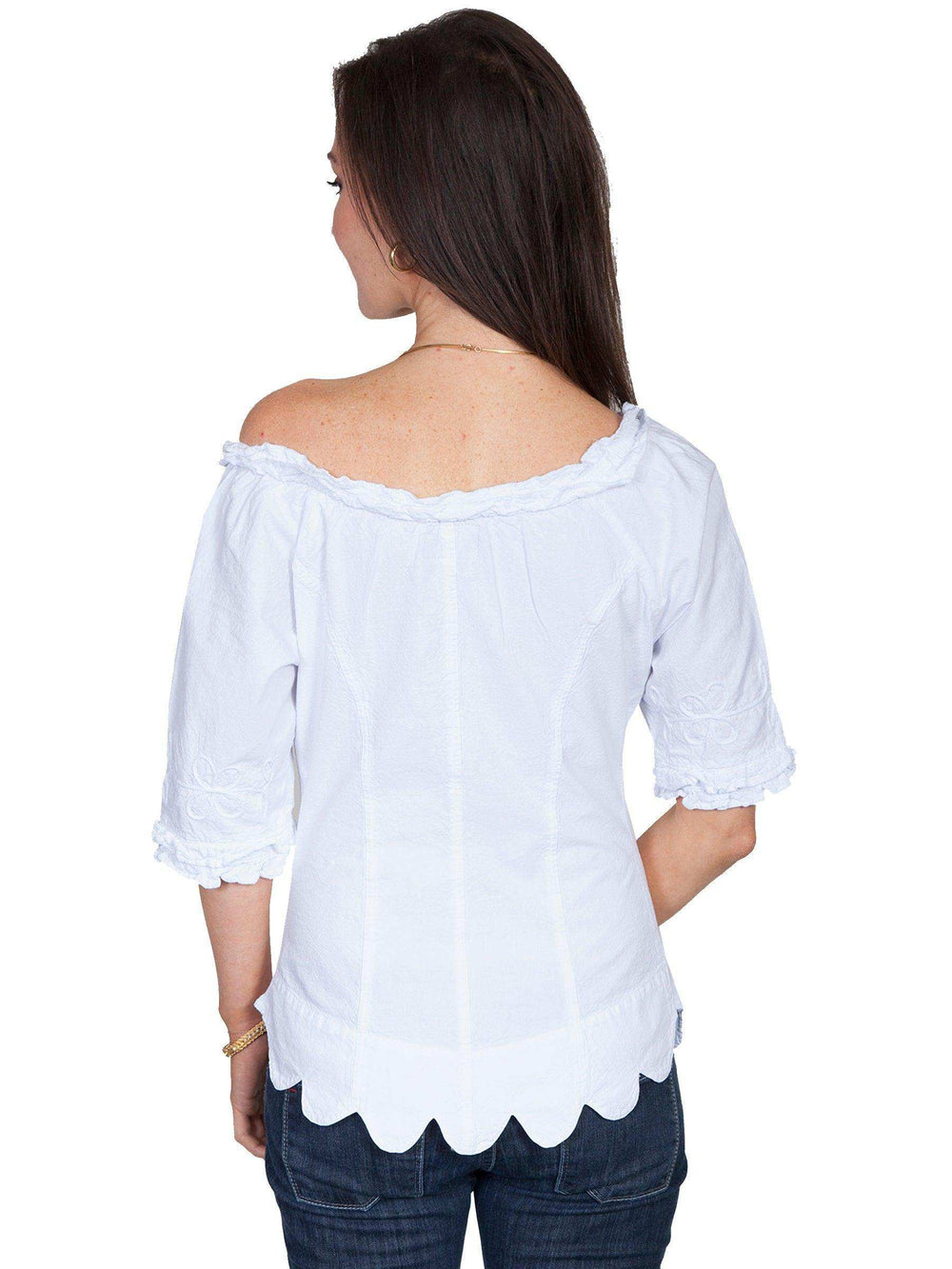Scully WHITE S/S RUFFLE SCOOP NECK BLOUSE - Scully Leather - Flyclothing LLC