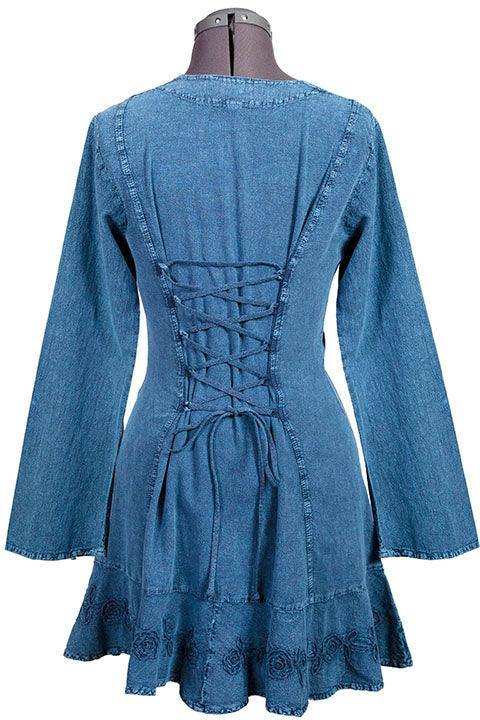 Scully DARK BLUE L/S BUTTON FRONT/BACK LACE UP DRESS - Scully Leather - Flyclothing LLC