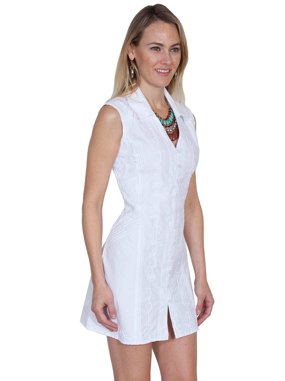 Scully WHITE S/L BUTTON FRONT DRESS - Scully Leather - Flyclothing LLC